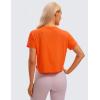 imageCRZ YOGA Womens Pima Cotton Workout Short Sleeve Shirts Loose Athletic Crop Tops Gym Casual Cropped TShirtCoral