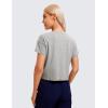 imageCRZ YOGA Womens Pima Cotton Workout Short Sleeve Shirts Loose Athletic Crop Tops Gym Casual Cropped TShirtHeathered Medium Grey