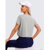 imageCRZ YOGA Womens Pima Cotton Workout Short Sleeve Shirts Loose Athletic Crop Tops Gym Casual Cropped TShirtHeathered Medium Grey