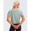 imageCRZ YOGA Womens Pima Cotton Workout Short Sleeve Shirts Loose Athletic Crop Tops Gym Casual Cropped TShirtJade Grey