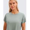 imageCRZ YOGA Womens Pima Cotton Workout Short Sleeve Shirts Loose Athletic Crop Tops Gym Casual Cropped TShirtJade Grey