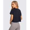 imageCRZ YOGA Womens Pima Cotton Workout Short Sleeve Shirts Loose Athletic Crop Tops Gym Casual Cropped TShirtNavy