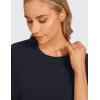 imageCRZ YOGA Womens Pima Cotton Workout Short Sleeve Shirts Loose Athletic Crop Tops Gym Casual Cropped TShirtNavy