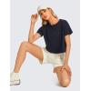 imageCRZ YOGA Womens Pima Cotton Workout Short Sleeve Shirts Loose Athletic Crop Tops Gym Casual Cropped TShirtNavy