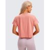 imageCRZ YOGA Womens Pima Cotton Workout Short Sleeve Shirts Loose Athletic Crop Tops Gym Casual Cropped TShirtPeach Pink