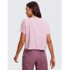imageCRZ YOGA Womens Pima Cotton Workout Short Sleeve Shirts Loose Athletic Crop Tops Gym Casual Cropped TShirtPink Peony