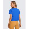 imageCRZ YOGA Womens Pima Cotton Workout Short Sleeve Shirts Loose Athletic Crop Tops Gym Casual Cropped TShirtStrong Blue