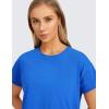 imageCRZ YOGA Womens Pima Cotton Workout Short Sleeve Shirts Loose Athletic Crop Tops Gym Casual Cropped TShirtStrong Blue