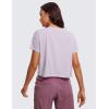 imageCRZ YOGA Womens Pima Cotton Workout Short Sleeve Shirts Loose Athletic Crop Tops Gym Casual Cropped TShirtTinsel Purple