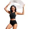 imageCRZ YOGA Womens Racerback Bikini Tops Quick Dry High Neck Modest Swimsuit Padded Sports Bathing SuitDark Grey Camouflage