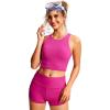 imageCRZ YOGA Womens Racerback Bikini Tops Quick Dry High Neck Modest Swimsuit Padded Sports Bathing SuitHibiscus Purple