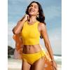 imageCRZ YOGA Womens Racerback Bikini Tops Quick Dry High Neck Modest Swimsuit Padded Sports Bathing SuitHigh Visibility Yellow
