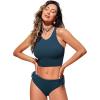 imageCRZ YOGA Womens Racerback Bikini Tops Quick Dry High Neck Modest Swimsuit Padded Sports Bathing SuitInsignia Blue