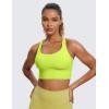 imageCRZ YOGA Womens Strappy Longline Sports Bra  Medium Impact Criss Cross Yoga Padded Workout Crop TopChartreuse