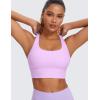 imageCRZ YOGA Womens Strappy Longline Sports Bra  Medium Impact Criss Cross Yoga Padded Workout Crop TopLilac