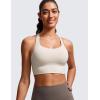 imageCRZ YOGA Womens Strappy Longline Sports Bra  Medium Impact Criss Cross Yoga Padded Workout Crop TopMojave Tan