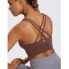 imageCRZ YOGA Womens Strappy Longline Sports Bra  Medium Impact Criss Cross Yoga Padded Workout Crop TopTaupe