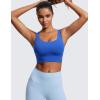 imageCRZ YOGA Womens Strappy Longline Sports Bra  Medium Impact Criss Cross Yoga Padded Workout Crop TopWaves Blue