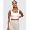 imageCRZ YOGA Womens Strappy Longline Sports Bra  Medium Impact Criss Cross Yoga Padded Workout Crop TopWhite