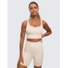 imageCRZ YOGA Womens Strappy Longline Sports Bra  Medium Impact Criss Cross Yoga Padded Workout Crop TopWhite Apricot