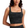 imageCRZ YOGA Butterluxe Womens Square Neck Longline Sports Bra  Workout Crop Tank Tops Padded Yoga Camisole with Built in PadsDark Grey Camouflage 2