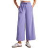 imageCRZ YOGA Lightweight Wide Leg Cropped Pants for Women High Waisted Loose Casual Lounge Travel Work Sweatpants SummerDark Lavender Purple