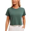imageCRZ YOGA Womens Pima Cotton Workout Short Sleeve Shirts Loose Athletic Crop Tops Gym Casual Cropped TShirtGraphite Green