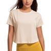 imageCRZ YOGA Womens Pima Cotton Workout Short Sleeve Shirts Loose Athletic Crop Tops Gym Casual Cropped TShirtWhite Opal