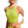 imageCRZ YOGA Womens Racerback Bikini Tops Quick Dry High Neck Modest Swimsuit Padded Sports Bathing SuitPrimrose Yellow