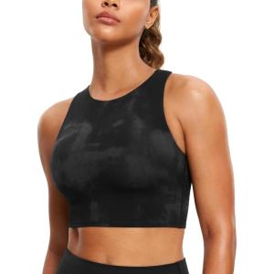 imageCRZ YOGA Butterluxe Racerback High Neck Longline Sports Bras for Women  Padded Workout Crop Tank Tops with Built in PadsBlack Tie Dye Flowers