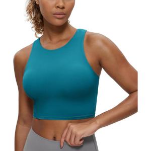 imageCRZ YOGA Butterluxe Racerback High Neck Longline Sports Bras for Women  Padded Workout Crop Tank Tops with Built in PadsBorealis Green