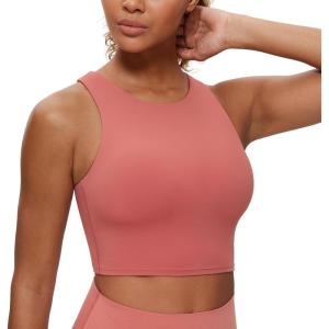 imageCRZ YOGA Butterluxe Racerback High Neck Longline Sports Bras for Women  Padded Workout Crop Tank Tops with Built in PadsBriar Rose