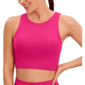 imageCRZ YOGA Butterluxe Racerback High Neck Longline Sports Bras for Women  Padded Workout Crop Tank Tops with Built in PadsGranita Pink