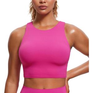 imageCRZ YOGA Butterluxe Racerback High Neck Longline Sports Bras for Women  Padded Workout Crop Tank Tops with Built in PadsHibiscus Purple