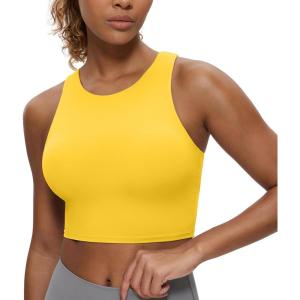 imageCRZ YOGA Butterluxe Racerback High Neck Longline Sports Bras for Women  Padded Workout Crop Tank Tops with Built in PadsHigh Visibility Yellow