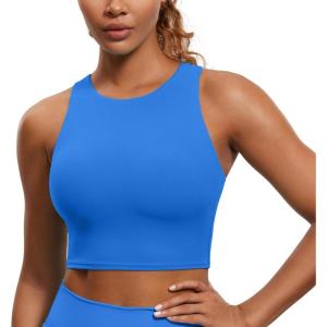 imageCRZ YOGA Butterluxe Racerback High Neck Longline Sports Bras for Women  Padded Workout Crop Tank Tops with Built in PadsSparkle Blue