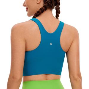 imageCRZ YOGA Butterluxe Racerback High Neck Longline Sports Bras for Women  Padded Workout Crop Tank Tops with Built in PadsSupersonic Blue