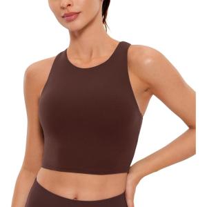 imageCRZ YOGA Butterluxe Racerback High Neck Longline Sports Bras for Women  Padded Workout Crop Tank Tops with Built in PadsTaupe