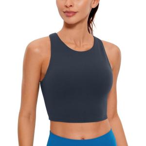 imageCRZ YOGA Butterluxe Racerback High Neck Longline Sports Bras for Women  Padded Workout Crop Tank Tops with Built in PadsTrue Navy