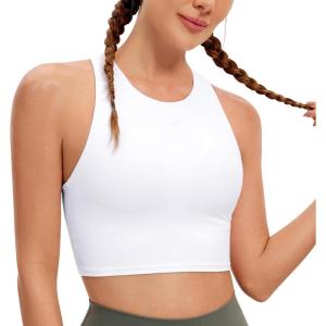 imageCRZ YOGA Butterluxe Racerback High Neck Longline Sports Bras for Women  Padded Workout Crop Tank Tops with Built in PadsWhite