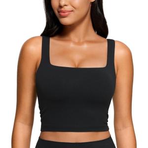 imageCRZ YOGA Butterluxe Womens Square Neck Longline Sports Bra  Workout Crop Tank Tops Padded Yoga Camisole with Built in PadsBlack