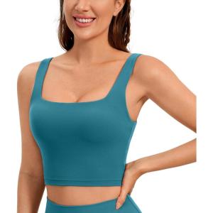imageCRZ YOGA Butterluxe Womens Square Neck Longline Sports Bra  Workout Crop Tank Tops Padded Yoga Camisole with Built in PadsBorealis Green