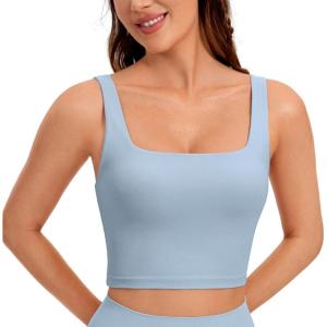 imageCRZ YOGA Butterluxe Womens Square Neck Longline Sports Bra  Workout Crop Tank Tops Padded Yoga Camisole with Built in PadsCambric Blue