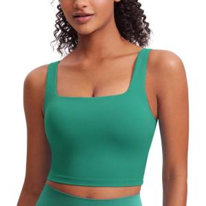 imageCRZ YOGA Butterluxe Womens Square Neck Longline Sports Bra  Workout Crop Tank Tops Padded Yoga Camisole with Built in PadsCascadia Green