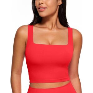 imageCRZ YOGA Butterluxe Womens Square Neck Longline Sports Bra  Workout Crop Tank Tops Padded Yoga Camisole with Built in PadsDeep Red
