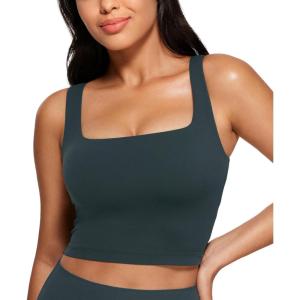 imageCRZ YOGA Butterluxe Womens Square Neck Longline Sports Bra  Workout Crop Tank Tops Padded Yoga Camisole with Built in PadsForest Dark Green