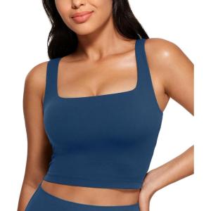 imageCRZ YOGA Butterluxe Womens Square Neck Longline Sports Bra  Workout Crop Tank Tops Padded Yoga Camisole with Built in PadsFrench Navy