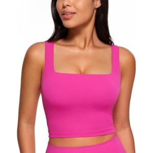 imageCRZ YOGA Butterluxe Womens Square Neck Longline Sports Bra  Workout Crop Tank Tops Padded Yoga Camisole with Built in PadsHibiscus Purple