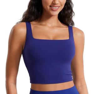 imageCRZ YOGA Butterluxe Womens Square Neck Longline Sports Bra  Workout Crop Tank Tops Padded Yoga Camisole with Built in PadsLarkspur Blue