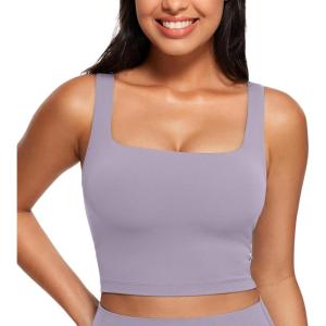 imageCRZ YOGA Butterluxe Womens Square Neck Longline Sports Bra  Workout Crop Tank Tops Padded Yoga Camisole with Built in PadsLavender Mist
